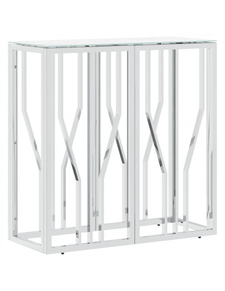 Tavolino Consolle Argento 70x30x70 cm in Acciaio Inox e Vetro