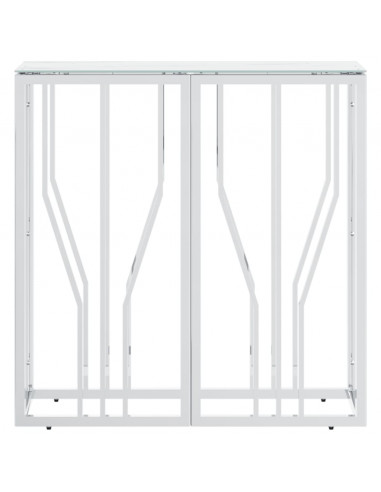Tavolino Consolle Argento 70x30x70 cm in Acciaio Inox e Vetro