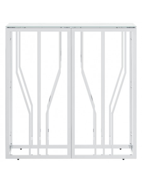 Tavolino Consolle Argento 70x30x70 cm in Acciaio Inox e Vetro