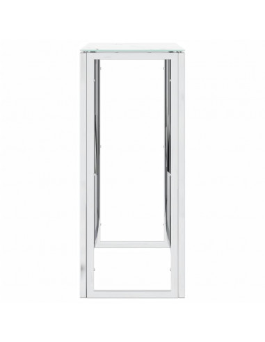 Tavolino Consolle Argento 70x30x70 cm in Acciaio Inox e Vetro