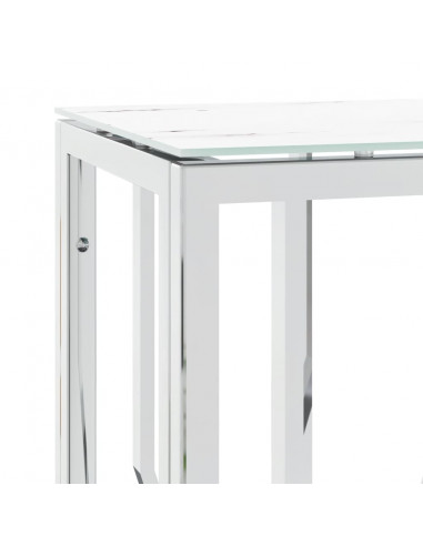 Tavolino Consolle Argento 70x30x70 cm in Acciaio Inox e Vetro