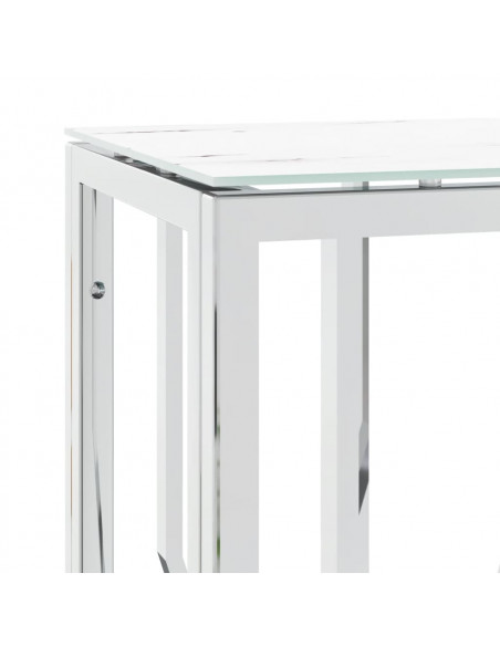 Tavolino Consolle Argento 70x30x70 cm in Acciaio Inox e Vetro