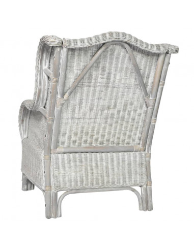 Poltrona con Cuscino Grigio in Rattan Naturale e Lino