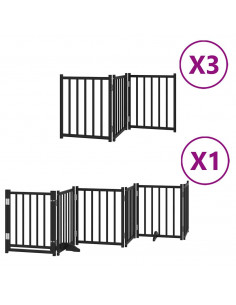 Cancello Cani Porta Pieghevole Nero 15 Pannelli 750 cm Pioppo 2