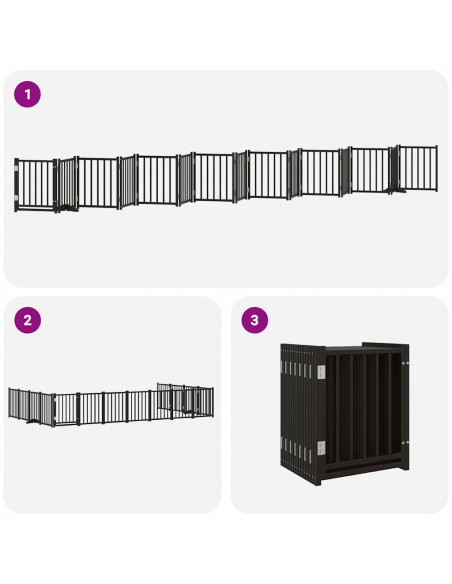 Cancello Cani Porta Pieghevole Nero 15 Pannelli 750 cm Pioppo