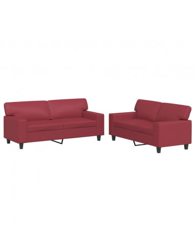 Set di Divani 2 pz Rosso Vino in Similpelle