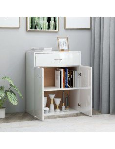Credenza Bianco Lucido 60x30x75 cm in Legno Multistrato 2