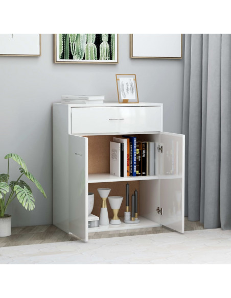 Credenza Bianco Lucido 60x30x75 cm in Legno Multistrato