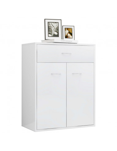 Credenza Bianco Lucido 60x30x75 cm in Legno Multistrato