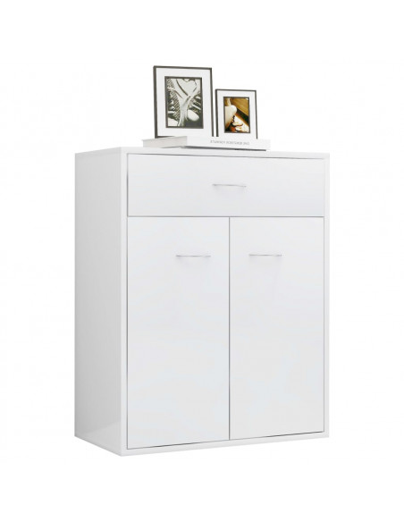 Credenza Bianco Lucido 60x30x75 cm in Legno Multistrato