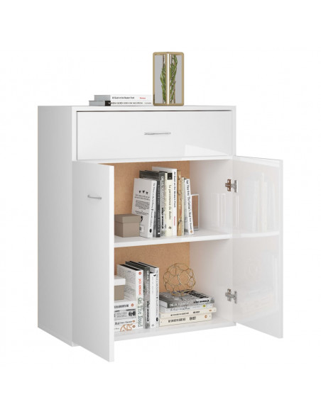 Credenza Bianco Lucido 60x30x75 cm in Legno Multistrato