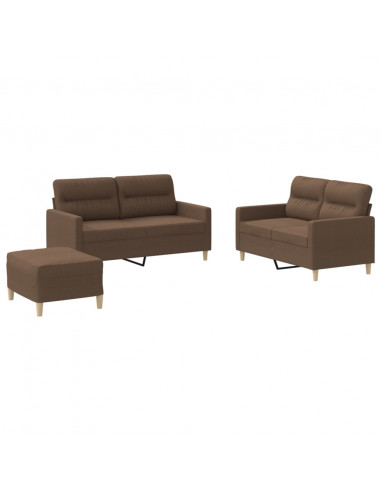 Set di Divani 3 pz con Cuscini Marrone in Tessuto