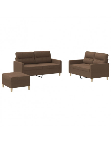 Set di Divani 3 pz con Cuscini Marrone in Tessuto
