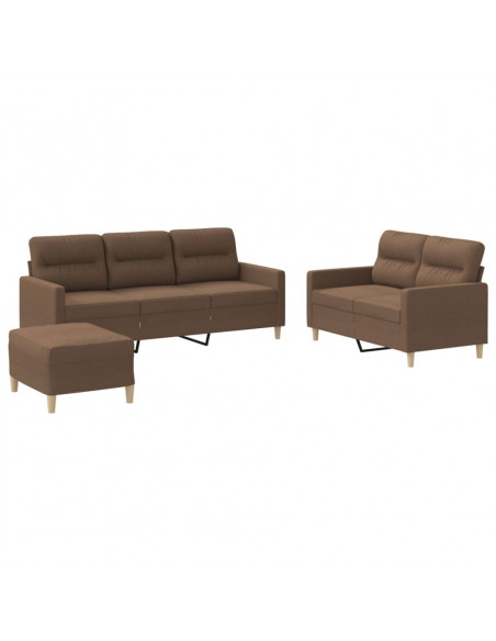 Set di Divani 3 pz con Cuscini Marrone in Tessuto