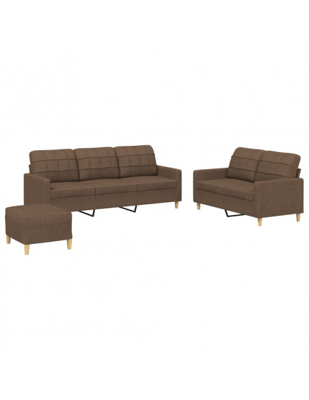 Set di Divani 3 pz con Cuscini Marrone in Tessuto