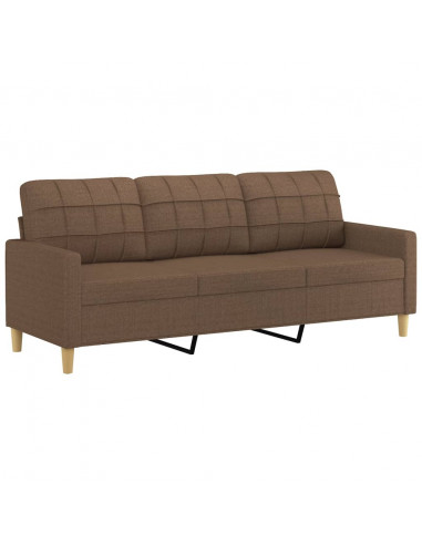 Set di Divani 3 pz con Cuscini Marrone in Tessuto