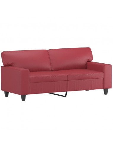 Set di Divani 3 pz con Cuscini Rosso Vino in Similpelle