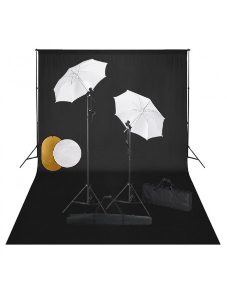 Kit Studio Fotografico con Luci Ombrelli Fondale e Riflettore