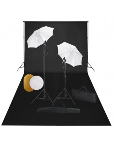 Kit Studio Fotografico con Luci Ombrelli Fondale e Riflettore 2