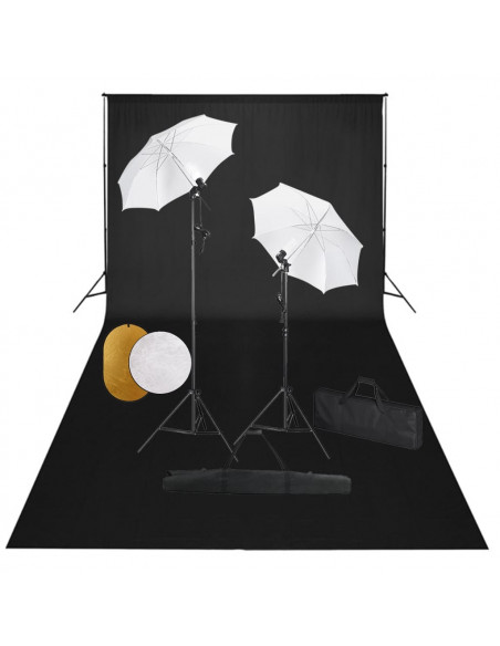 Kit Studio Fotografico con Luci Ombrelli Fondale e Riflettore