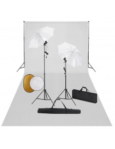 Kit Studio Fotografico con Luci Ombrelli Fondale e Riflettore 2