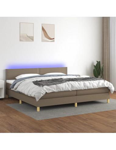 Letto a Molle Materasso e LED tortora 200x200cm in Tessuto