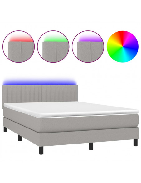 Letto a Molle Materasso e LED Grigio Chiaro 140x190 cm Tessuto