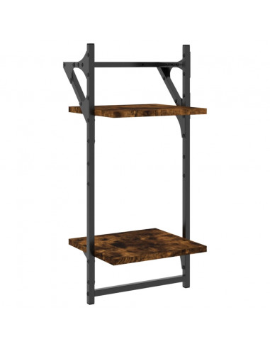 Mensole a Parete con Aste 2pz Rovere Fumo 30x25x65 cm