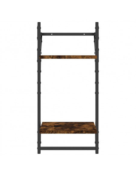 Mensole a Parete con Aste 2pz Rovere Fumo 30x25x65 cm