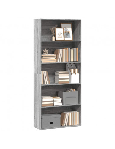 Libreria Grigio Sonoma 80x30x189 cm in Legno Multistrato