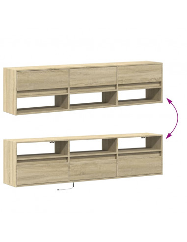 Mobile TV a Parete con LED Rovere Sonoma 180x31x45 cm