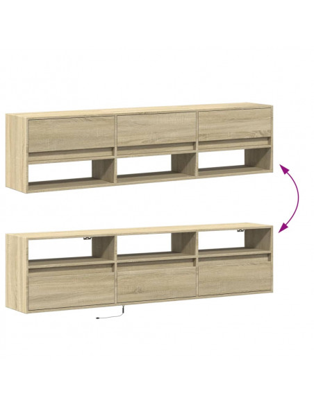 Mobile TV a Parete con LED Rovere Sonoma 180x31x45 cm