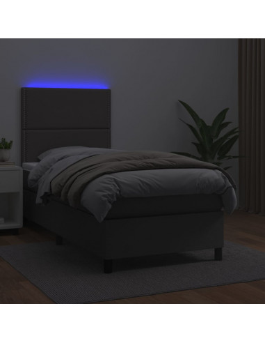 Giroletto Molle con Materasso e LED Grigio 90x200cm Similpelle