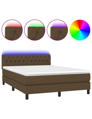 Letto a Molle Materasso e LED Marrone Scuro 140x200 cm Tessuto