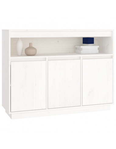 Credenza Bianca 104,5x34x80 cm in Legno Massello di Pino