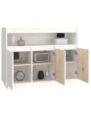 Credenza Bianca 104,5x34x80 cm in Legno Massello di Pino