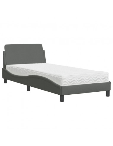 Letto con Materasso Grigio Scuro 90x190 cm in Tessuto