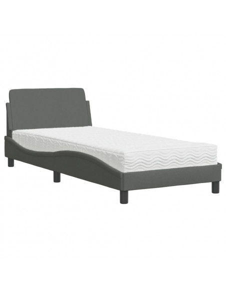 Letto con Materasso Grigio Scuro 90x190 cm in Tessuto