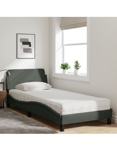 Letto con Materasso Grigio Scuro 90x190 cm in Tessuto