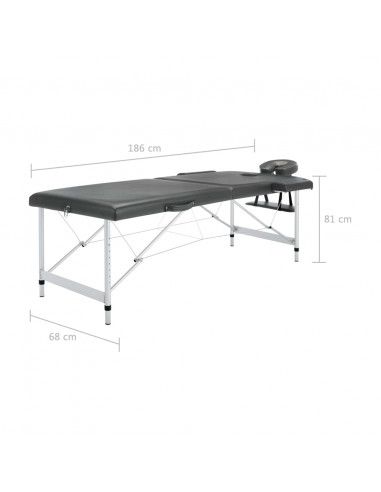 Lettino da Massaggio 2 Zone Telaio Alluminio Antracite 186x68cm