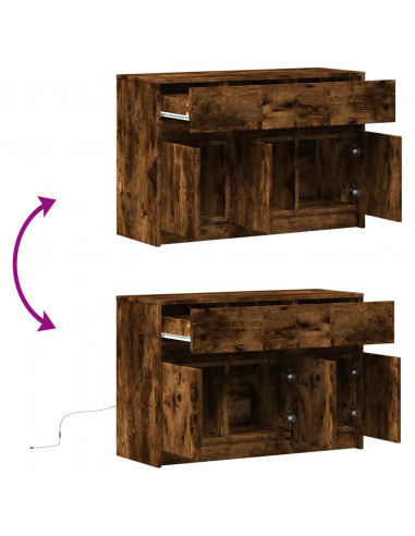 Mobile Porta TV con LED Rovere Fumo 91x34x61 cm in Truciolato