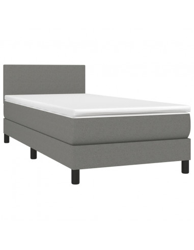 Letto a Molle Materasso e LED Grigio Scuro 90x200 cm in Tessuto