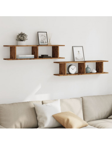 Mensole da Parete 2pz Legno Vecchio 90x18x20 cm in Truciolato