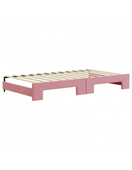 Divano Letto Estraibile con Cassetti Rosa 100x200 cm Velluto
