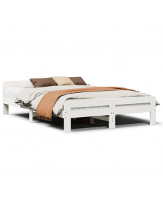 Letto senza Materasso Bianco 150x200 cm Legno Massello di Pino 2