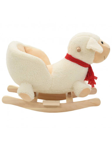 Pecora a Dondolo con Schienale in Peluche 60x32x50cm Bianco