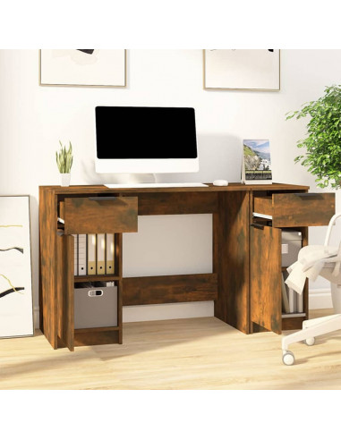 Scrivania con Mobile Laterale Rovere Fumo in Legno Multistrato
