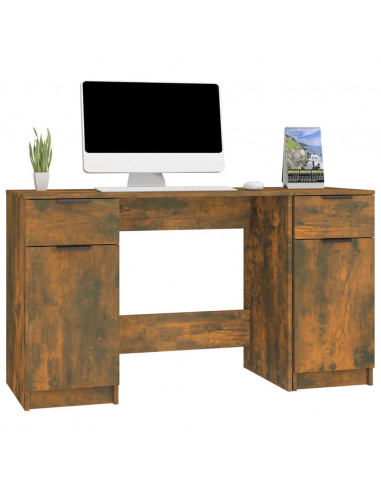 Scrivania con Mobile Laterale Rovere Fumo in Legno Multistrato