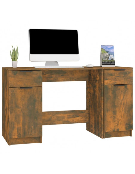 Scrivania con Mobile Laterale Rovere Fumo in Legno Multistrato