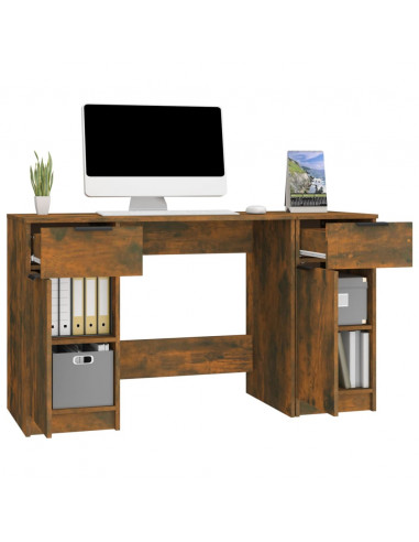 Scrivania con Mobile Laterale Rovere Fumo in Legno Multistrato